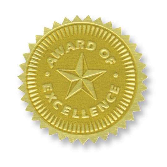 Award of Excellence Gold Foil Embossed Seals, 54 Per Pack, 3 Packs